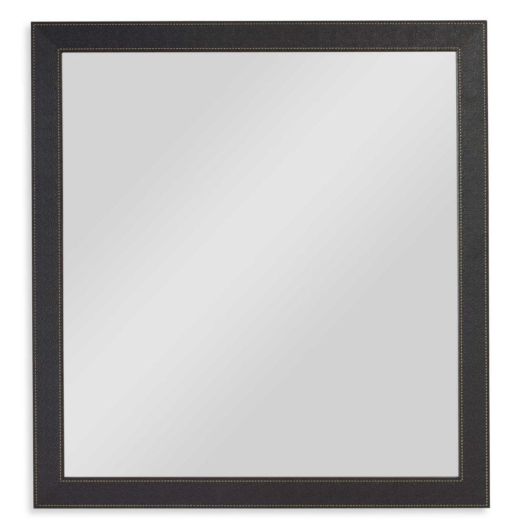 Black Faux Leather Mirror with Contrast Stitching